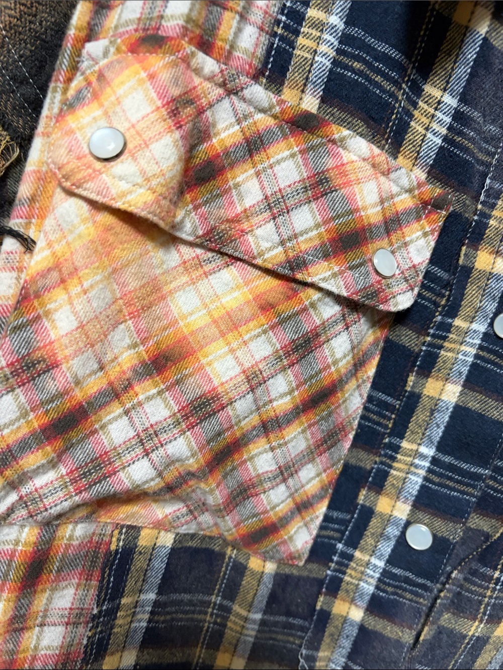 Oli & Hali Orange and Black Distressed Plaid Snap-Down Shirt - Picture 3 of 8